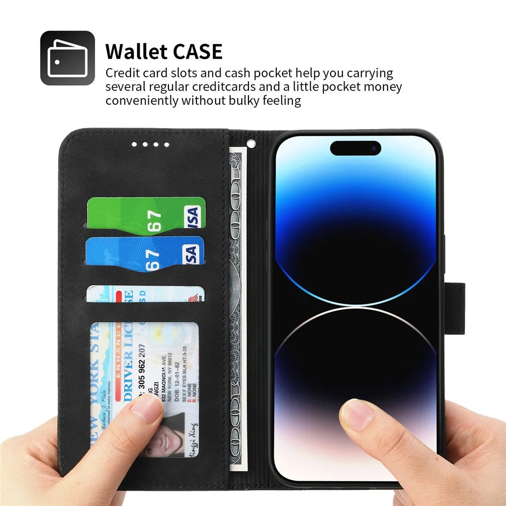DIERFENG DF-03 Leather Phone Case for iPhone 12 Pro Max 6.7 inch, Lines Imprinted Phone Shell Flip Wallet Cover Stand - Black - 4