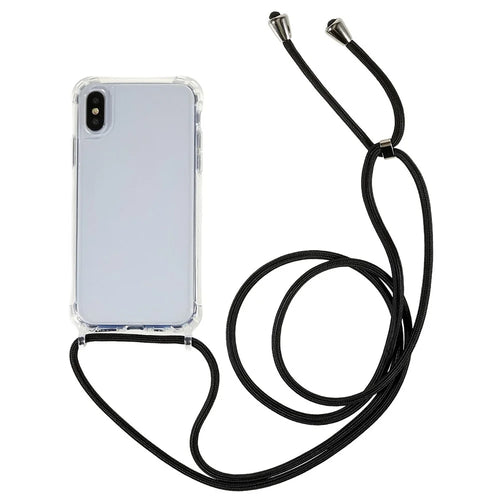 For iPhone X / XS Anti-drop TPU+Acrylic Phone Cover Transparent Case with Adjustable Lanyard - Black - 1