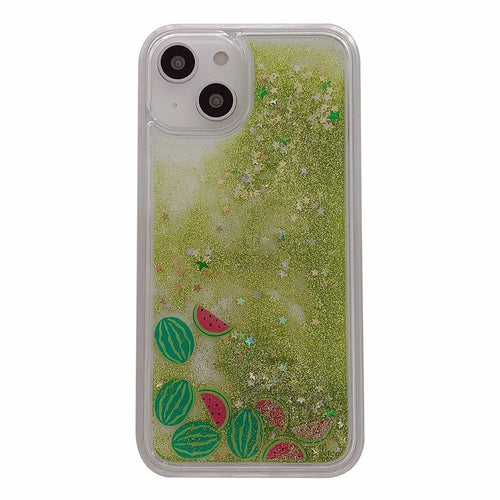 For iPhone 13 / 14 Fruit Liquid Quicksand PC+TPU Case Back Protector Phone Cover - Watermelon - 1