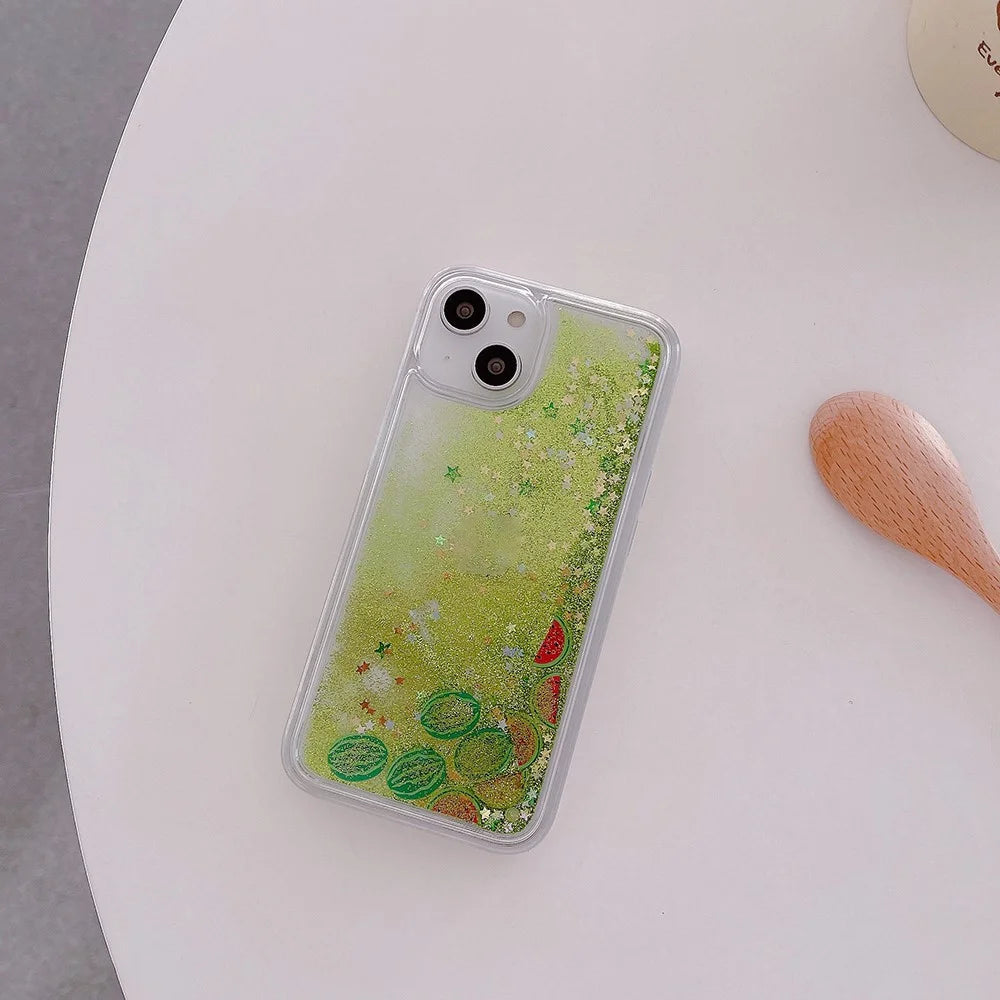 For iPhone 13 / 14 Fruit Liquid Quicksand PC+TPU Case Back Protector Phone Cover - Watermelon - 2