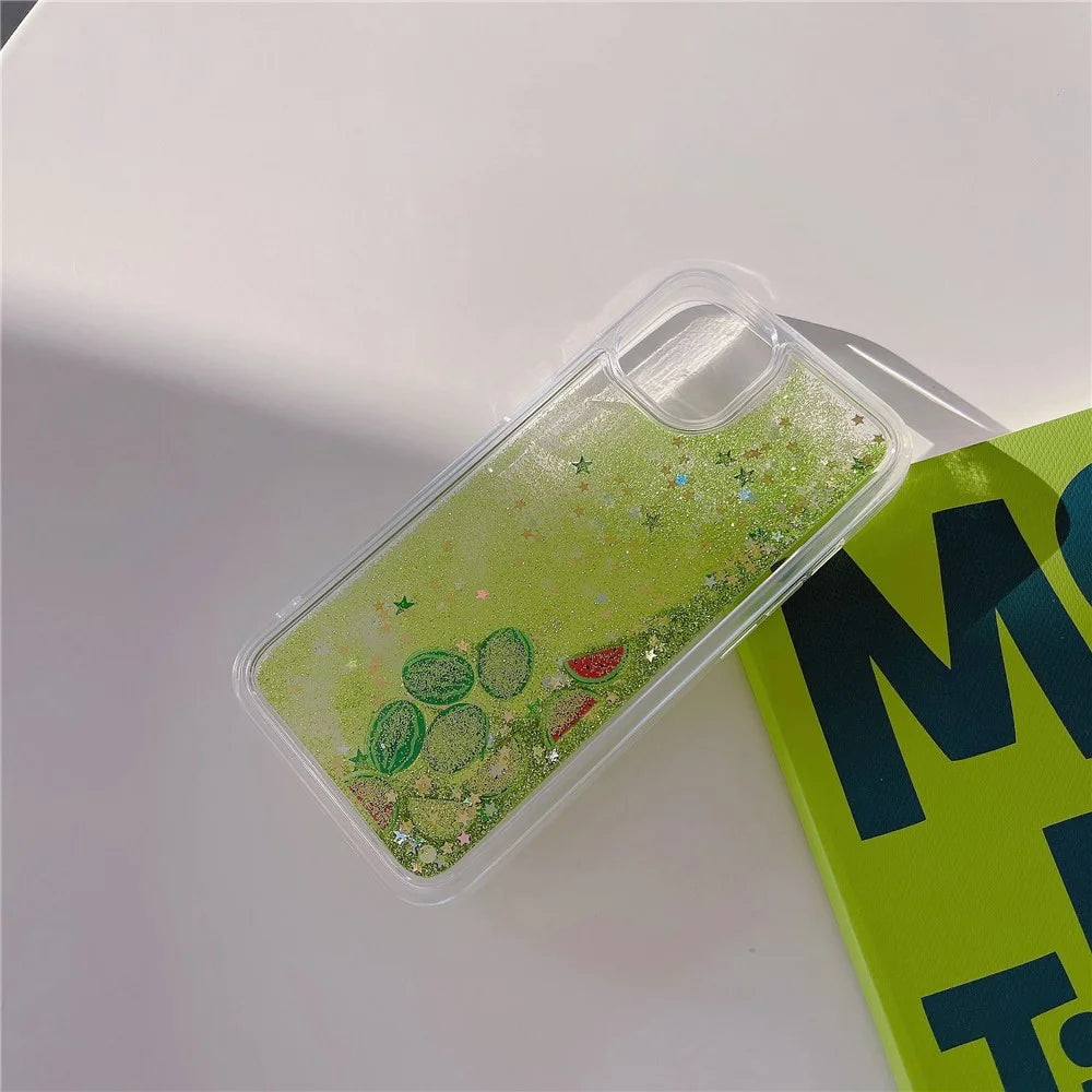 For iPhone 13 / 14 Fruit Liquid Quicksand PC+TPU Case Back Protector Phone Cover - Watermelon - 3