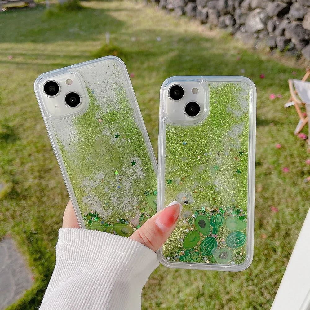 For iPhone 13 / 14 Fruit Liquid Quicksand PC+TPU Case Back Protector Phone Cover - Watermelon - 4