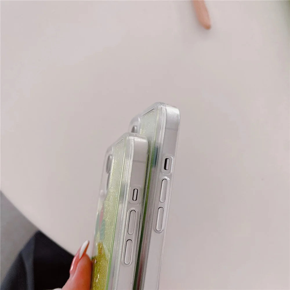 For iPhone 13 / 14 Fruit Liquid Quicksand PC+TPU Case Back Protector Phone Cover - Watermelon - 6