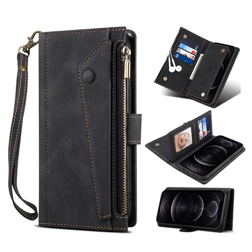 ESEBLE Star Series Leather Wallet Case for Samsung Galaxy A54 5G, Zipper Pocket Phone Stand Cover with Hand Strap - Black - 1