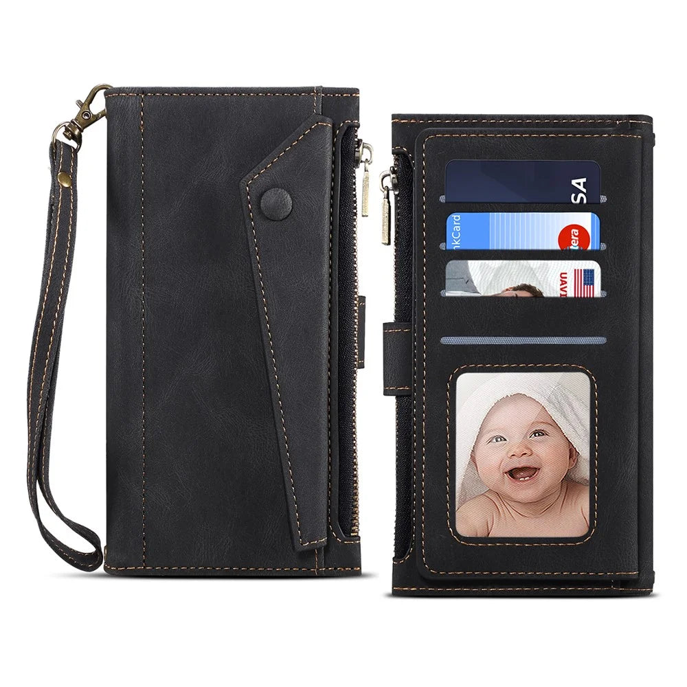 ESEBLE Star Series Leather Wallet Case for Samsung Galaxy A54 5G, Zipper Pocket Phone Stand Cover with Hand Strap - Black - 5