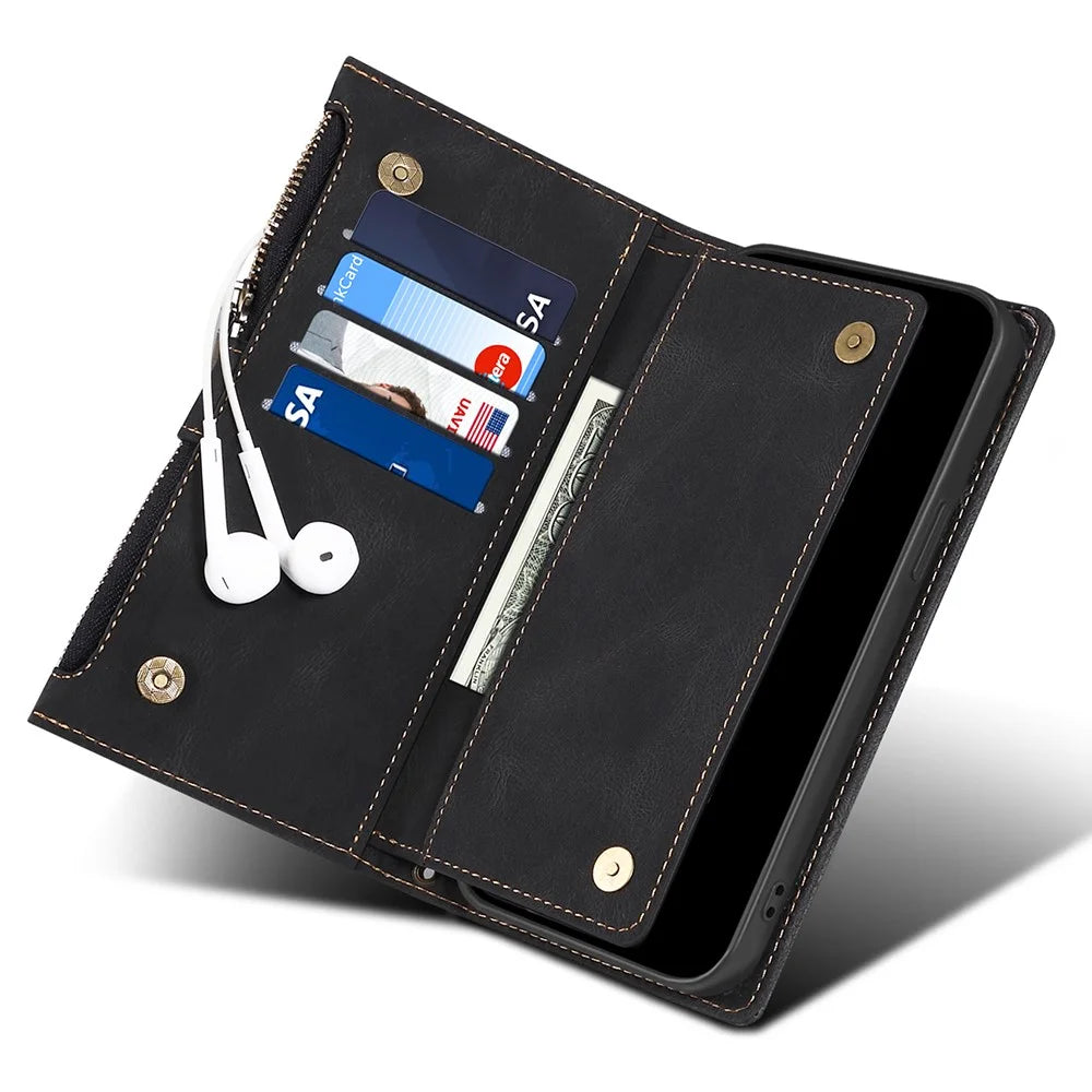 ESEBLE Star Series Leather Wallet Case for Samsung Galaxy A54 5G, Zipper Pocket Phone Stand Cover with Hand Strap - Black - 6