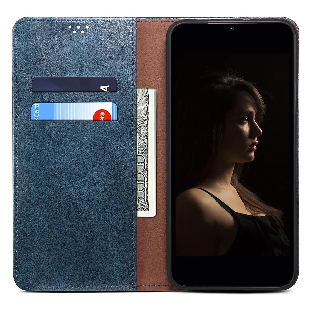 PU Leather Phone Case for vivo iQOO 11 5G, Waxy Crazy Horse Texture Stand Phone Wallet Cover - Blue - 2