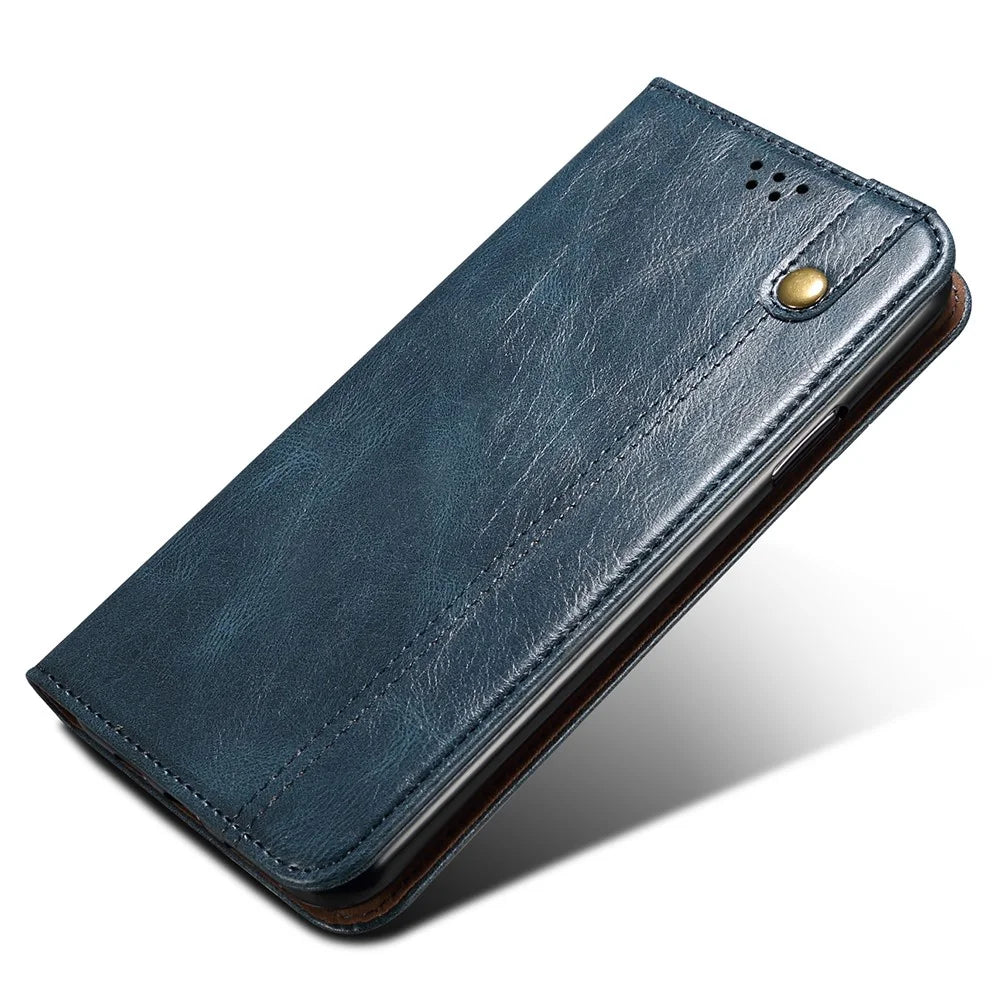 PU Leather Phone Case for vivo iQOO 11 5G, Waxy Crazy Horse Texture Stand Phone Wallet Cover - Blue - 4