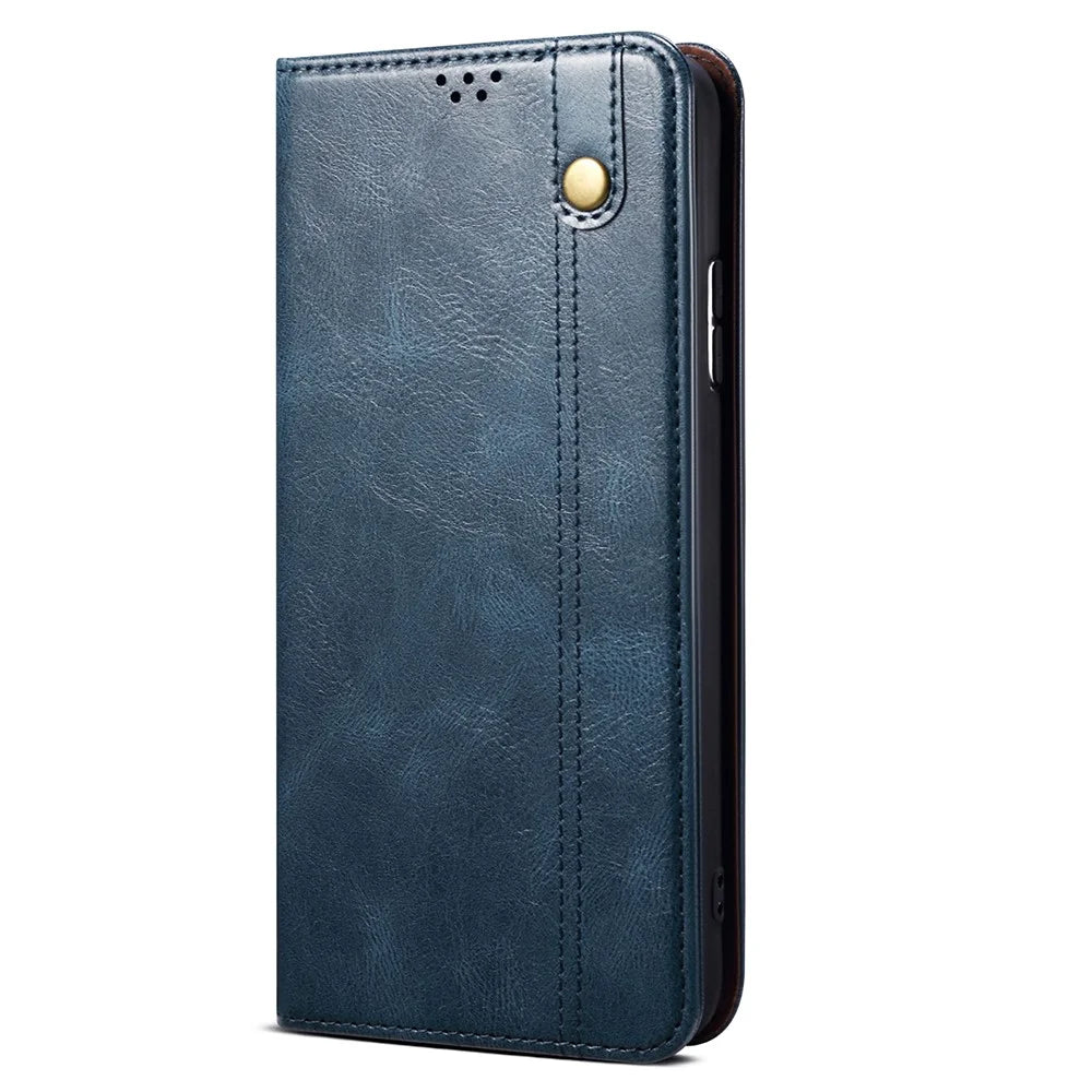 PU Leather Phone Case for vivo iQOO 11 5G, Waxy Crazy Horse Texture Stand Phone Wallet Cover - Blue - 7