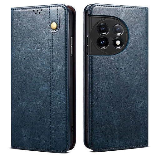 Phone Leather Case for OnePlus 11R 5G / Ace 2 5G , Waxy Crazy Horse Texture Stand Wallet Cell Phone Cover - Blue - 1