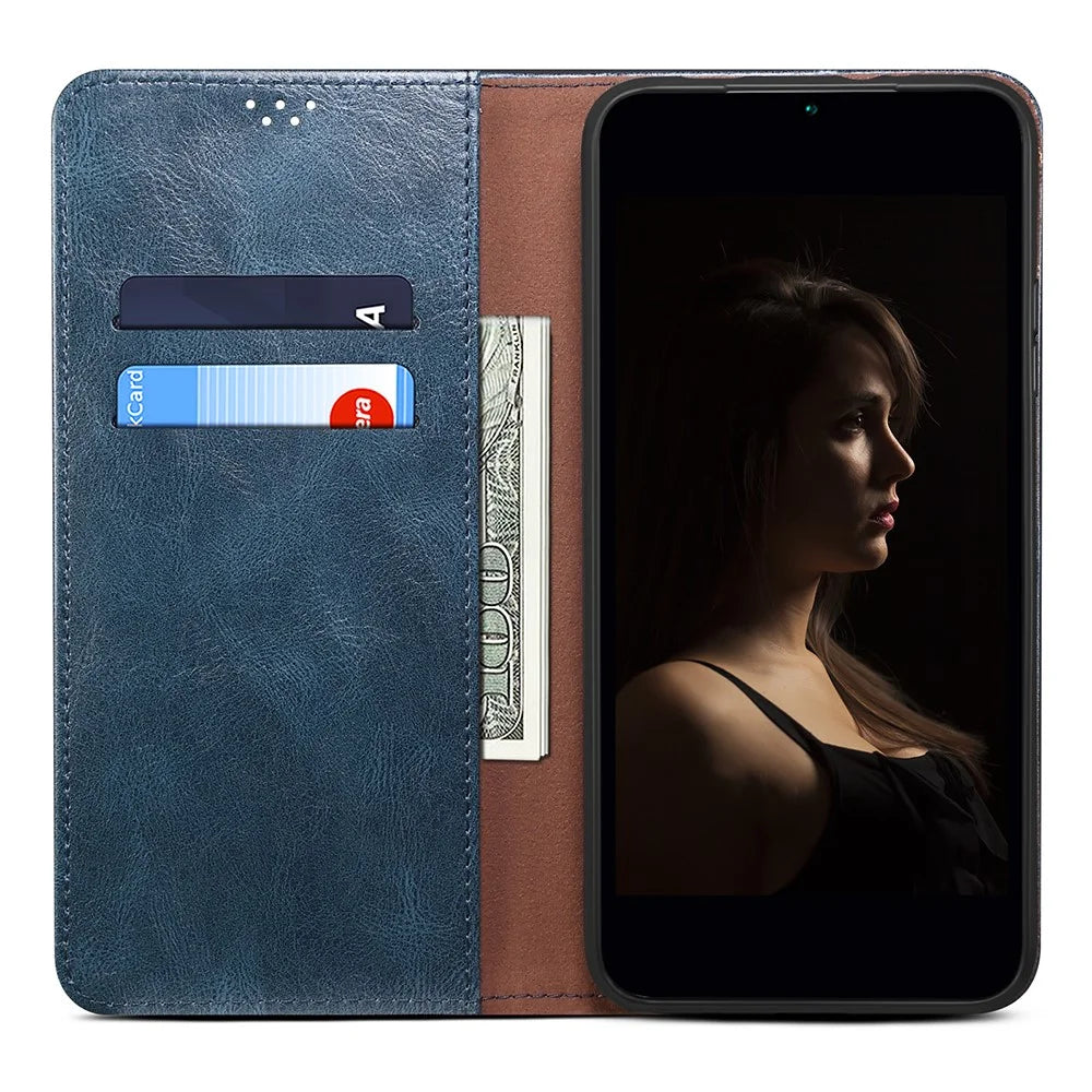 Phone Leather Case for OnePlus 11R 5G / Ace 2 5G , Waxy Crazy Horse Texture Stand Wallet Cell Phone Cover - Blue - 2