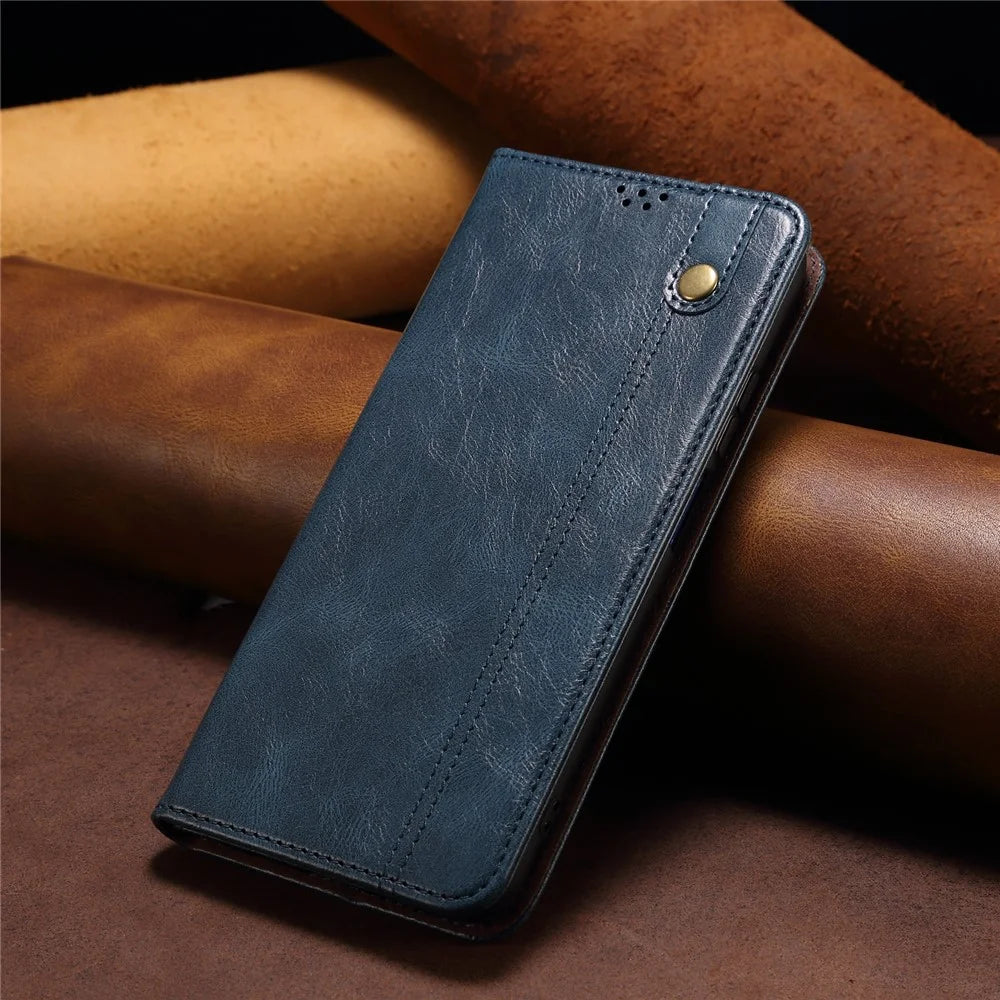 Phone Leather Case for OnePlus 11R 5G / Ace 2 5G , Waxy Crazy Horse Texture Stand Wallet Cell Phone Cover - Blue - 6