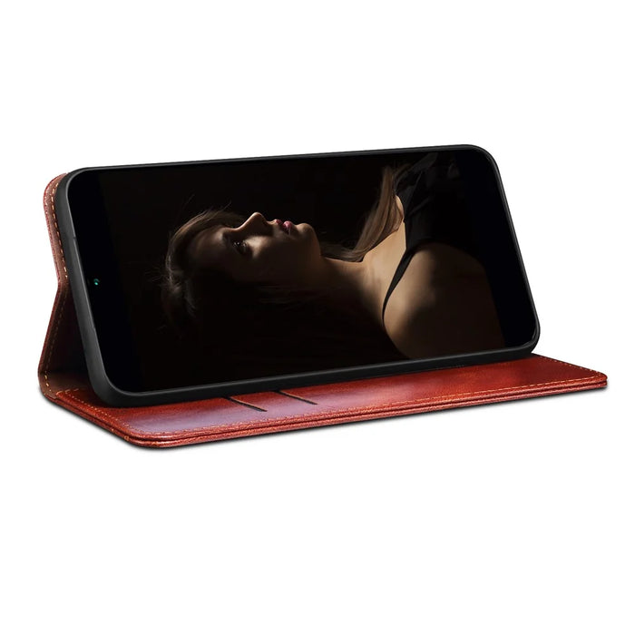 Phone Stand Case for OnePlus 11 5G, PU Leather Waxy Crazy Horse Texture Stand Smartphone Cover - Brown - 3