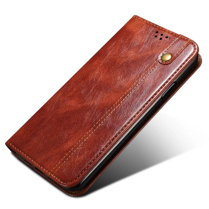 Phone Stand Case for OnePlus 11 5G, PU Leather Waxy Crazy Horse Texture Stand Smartphone Cover - Brown - 4