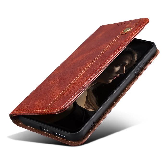 Phone Stand Case for OnePlus 11 5G, PU Leather Waxy Crazy Horse Texture Stand Smartphone Cover - Brown - 5