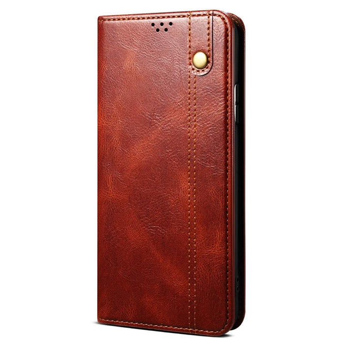Phone Stand Case for OnePlus 11 5G, PU Leather Waxy Crazy Horse Texture Stand Smartphone Cover - Brown - 7