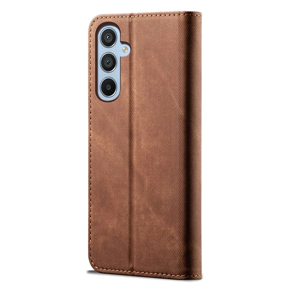Cell Phone Case for Samsung Galaxy A54 5G, Jeans Cloth Texture Stand PU Leather Phone Wallet Cover - Coffee - 7