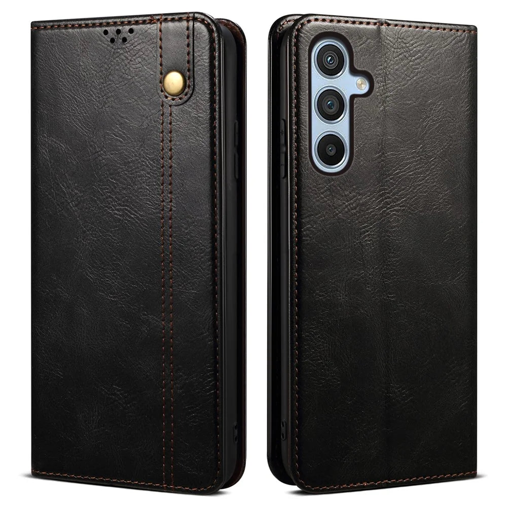 For Samsung Galaxy A54 5G PU Leather Phone Wallet Case Waxy Crazy Horse Texture Stand Cell Phone Cover - Black - 1
