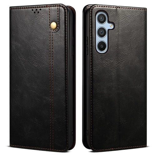 For Samsung Galaxy A54 5G PU Leather Phone Wallet Case Waxy Crazy Horse Texture Stand Cell Phone Cover - Black - 1