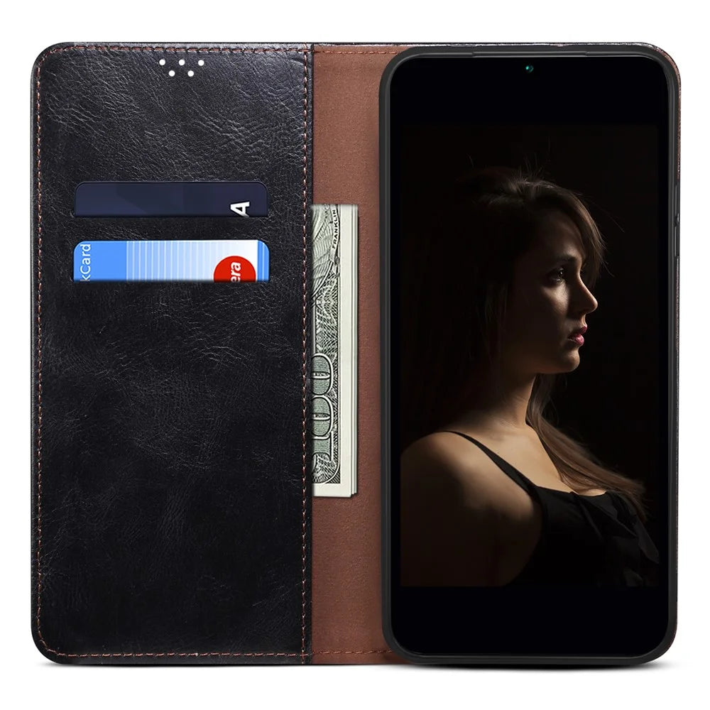 For Samsung Galaxy A54 5G PU Leather Phone Wallet Case Waxy Crazy Horse Texture Stand Cell Phone Cover - Black - 2