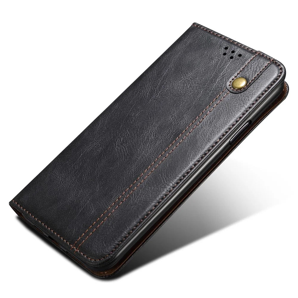 For Samsung Galaxy A54 5G PU Leather Phone Wallet Case Waxy Crazy Horse Texture Stand Cell Phone Cover - Black - 4