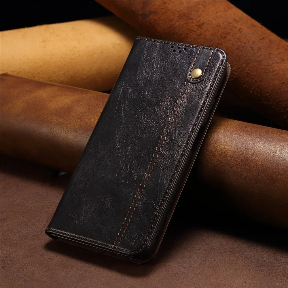 For Samsung Galaxy A54 5G PU Leather Phone Wallet Case Waxy Crazy Horse Texture Stand Cell Phone Cover - Black - 6