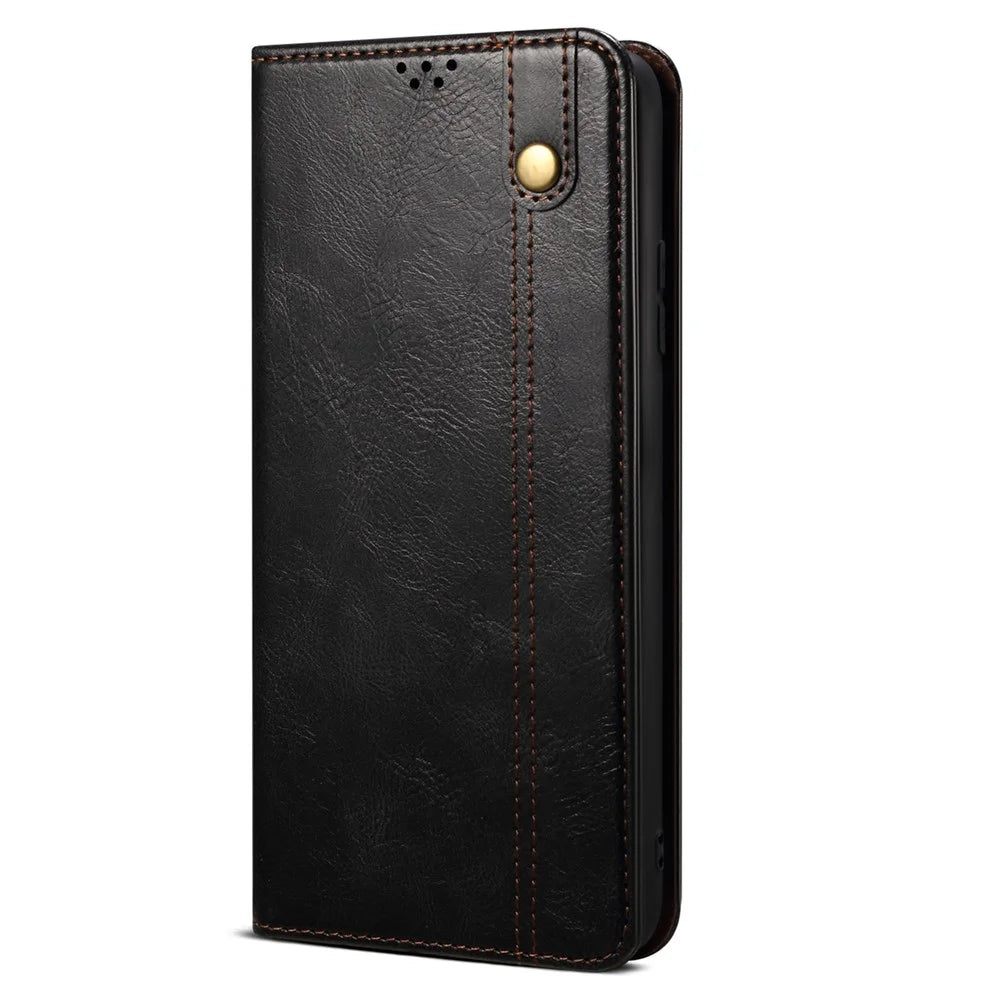 For Samsung Galaxy A54 5G PU Leather Phone Wallet Case Waxy Crazy Horse Texture Stand Cell Phone Cover - Black - 7