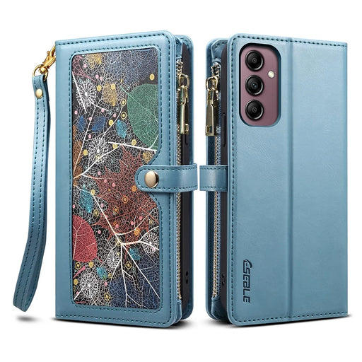 ESEBLE for Samsung Galaxy A54 5G RFID Blocking Phone Case Zipper Pocket Stand Leather Wallet Cover - Blue - 1