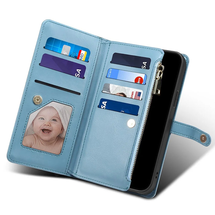 ESEBLE for Samsung Galaxy A54 5G RFID Blocking Phone Case Zipper Pocket Stand Leather Wallet Cover - Blue - 3