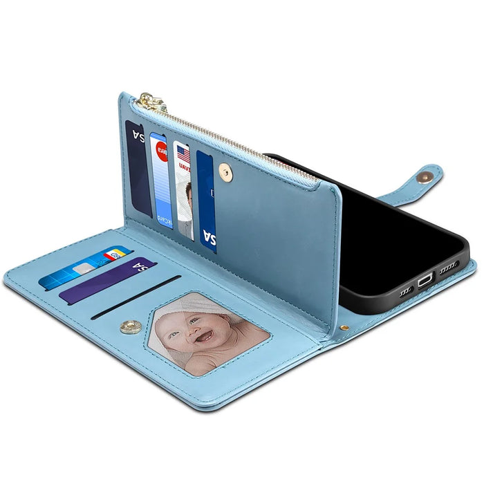 ESEBLE for Samsung Galaxy A54 5G RFID Blocking Phone Case Zipper Pocket Stand Leather Wallet Cover - Blue - 4