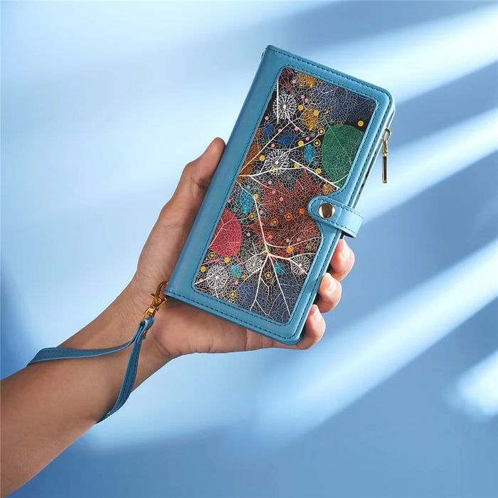ESEBLE for Samsung Galaxy A54 5G RFID Blocking Phone Case Zipper Pocket Stand Leather Wallet Cover - Blue - 6