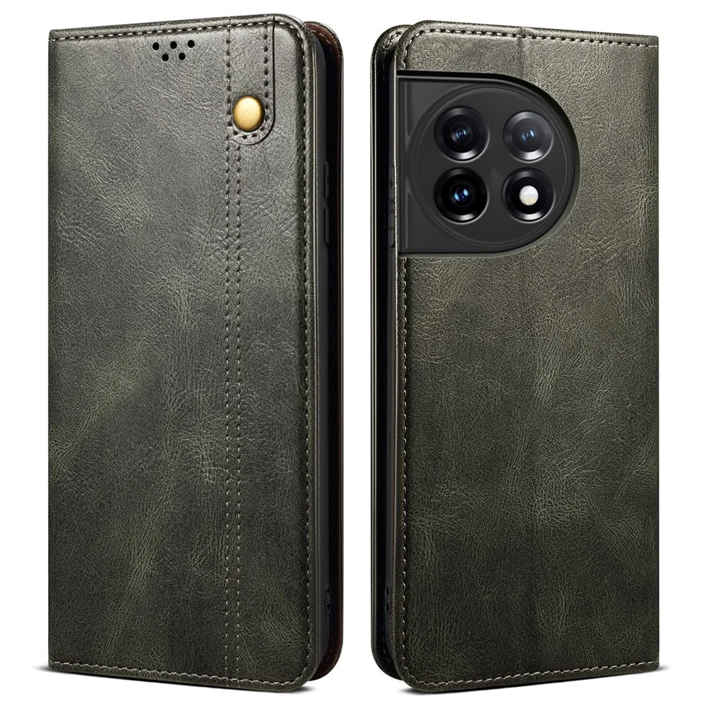 Phone Wallet Case for OnePlus Ace 2 5G / 11R 5G, Waxy Crazy Horse Texture PU Leather Phone Stand Cover - Green - 1