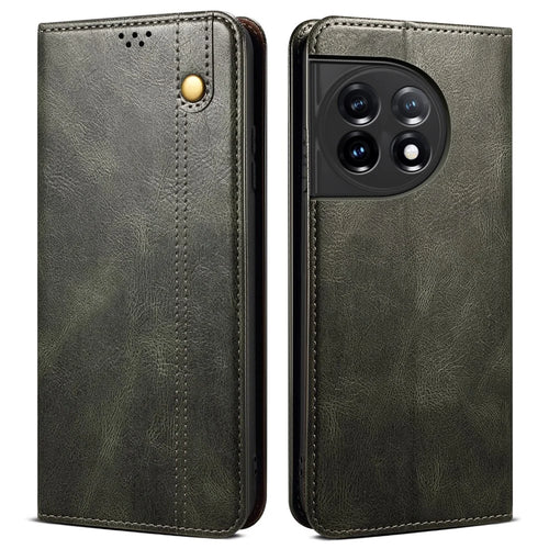 Phone Wallet Case for OnePlus Ace 2 5G / 11R 5G, Waxy Crazy Horse Texture PU Leather Phone Stand Cover - Green - 1