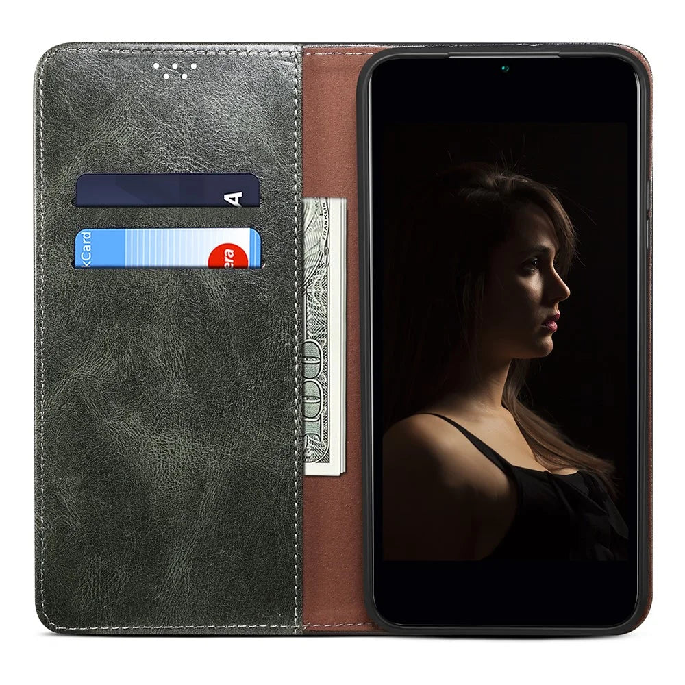 Phone Wallet Case for OnePlus Ace 2 5G / 11R 5G, Waxy Crazy Horse Texture PU Leather Phone Stand Cover - Green - 2