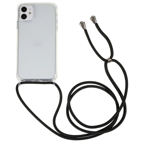 For iPhone 11 6.1 inch Clear Phone Case with Adjustable Lanyard Drop Proof TPU+Acrylic Back Cover - Black - 1