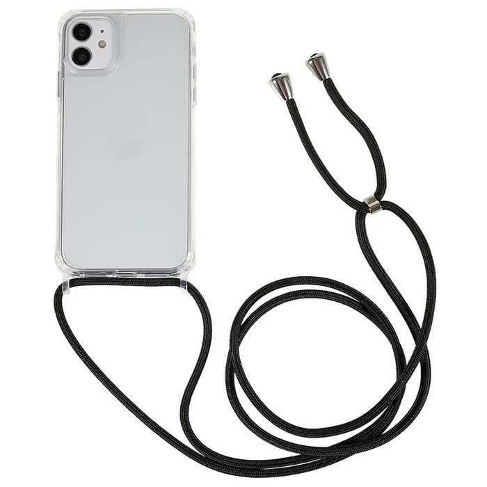 For iPhone 11 6.1 inch Clear Phone Case with Adjustable Lanyard Drop Proof TPU+Acrylic Back Cover - Black - 1