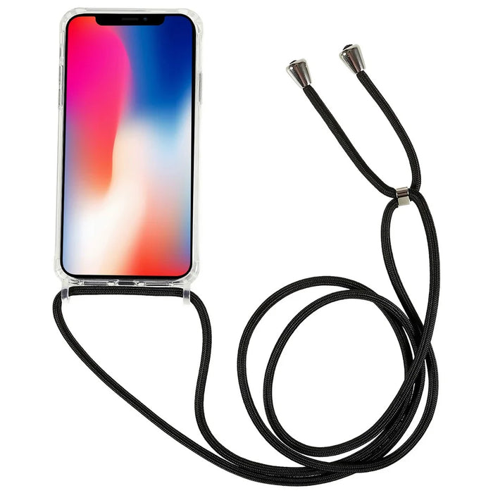 For iPhone 11 6.1 inch Clear Phone Case with Adjustable Lanyard Drop Proof TPU+Acrylic Back Cover - Black - 2