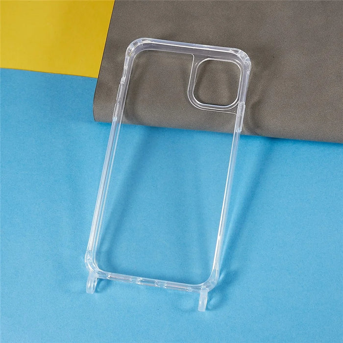 For iPhone 11 6.1 inch Clear Phone Case with Adjustable Lanyard Drop Proof TPU+Acrylic Back Cover - Black - 3