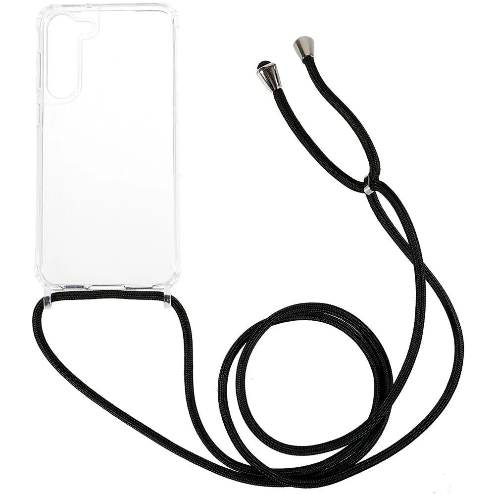 Clear Phone Case for Samsung Galaxy S23, Non-Slip TPU Bumper + Acrylic Back Phone Cover with Lanyard - Black - 1