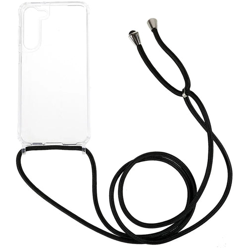 Clear Phone Case for Samsung Galaxy S23, Non-Slip TPU Bumper + Acrylic Back Phone Cover with Lanyard - Black - 1