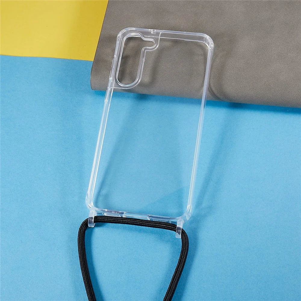 Clear Phone Case for Samsung Galaxy S23, Non-Slip TPU Bumper + Acrylic Back Phone Cover with Lanyard - Black - 2