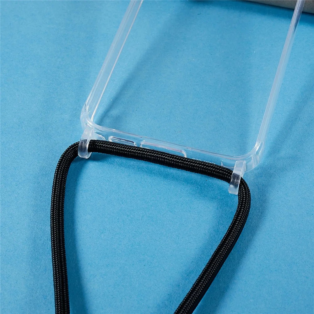 Clear Phone Case for Samsung Galaxy S23, Non-Slip TPU Bumper + Acrylic Back Phone Cover with Lanyard - Black - 3