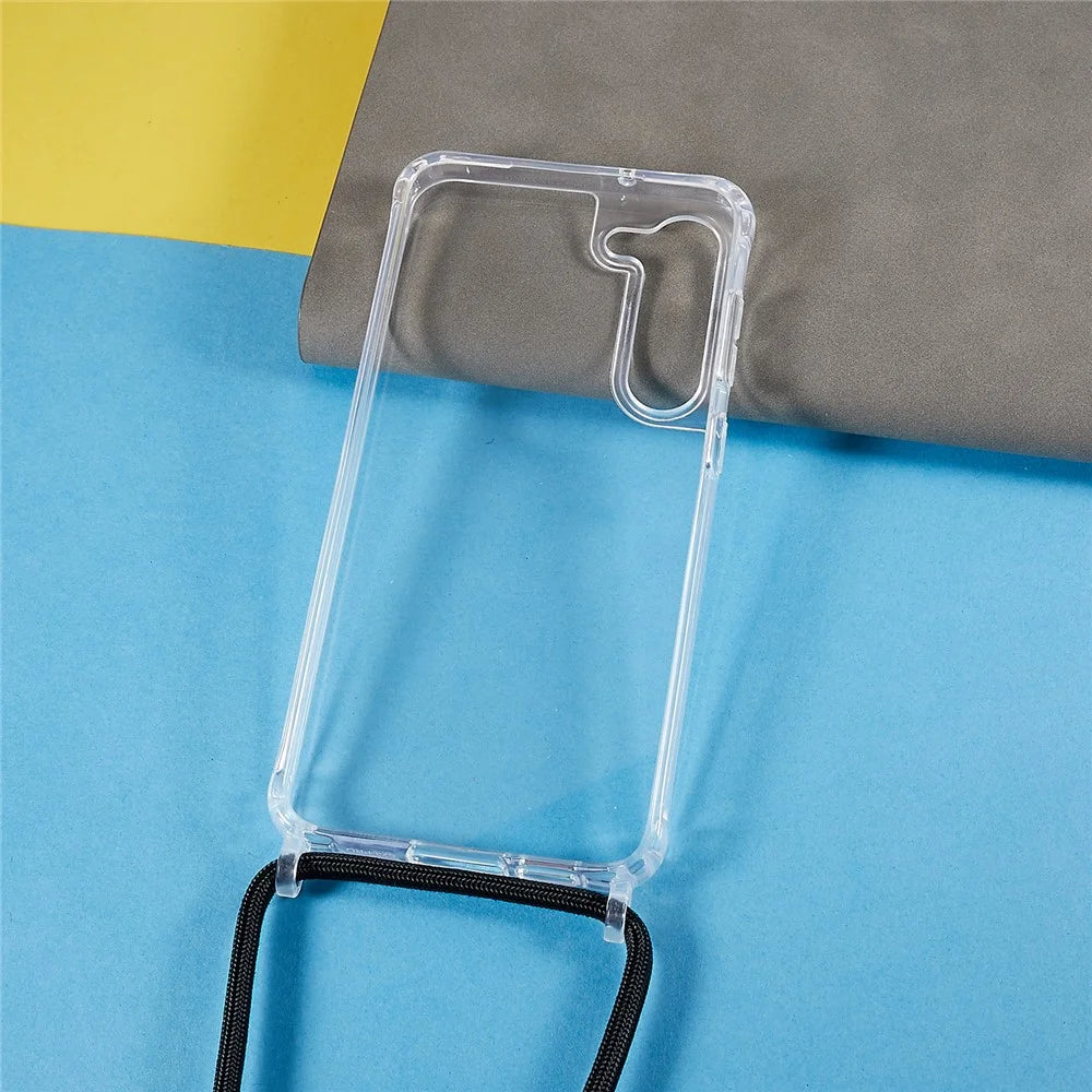 Clear Phone Case for Samsung Galaxy S23, Non-Slip TPU Bumper + Acrylic Back Phone Cover with Lanyard - Black - 4