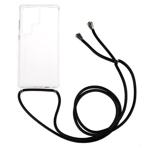 For Samsung Galaxy S23 Ultra TPU+Acrylic Phone Drop-proof Cover Clear Anti-scratch Case with Long Lanyard - Black - 1