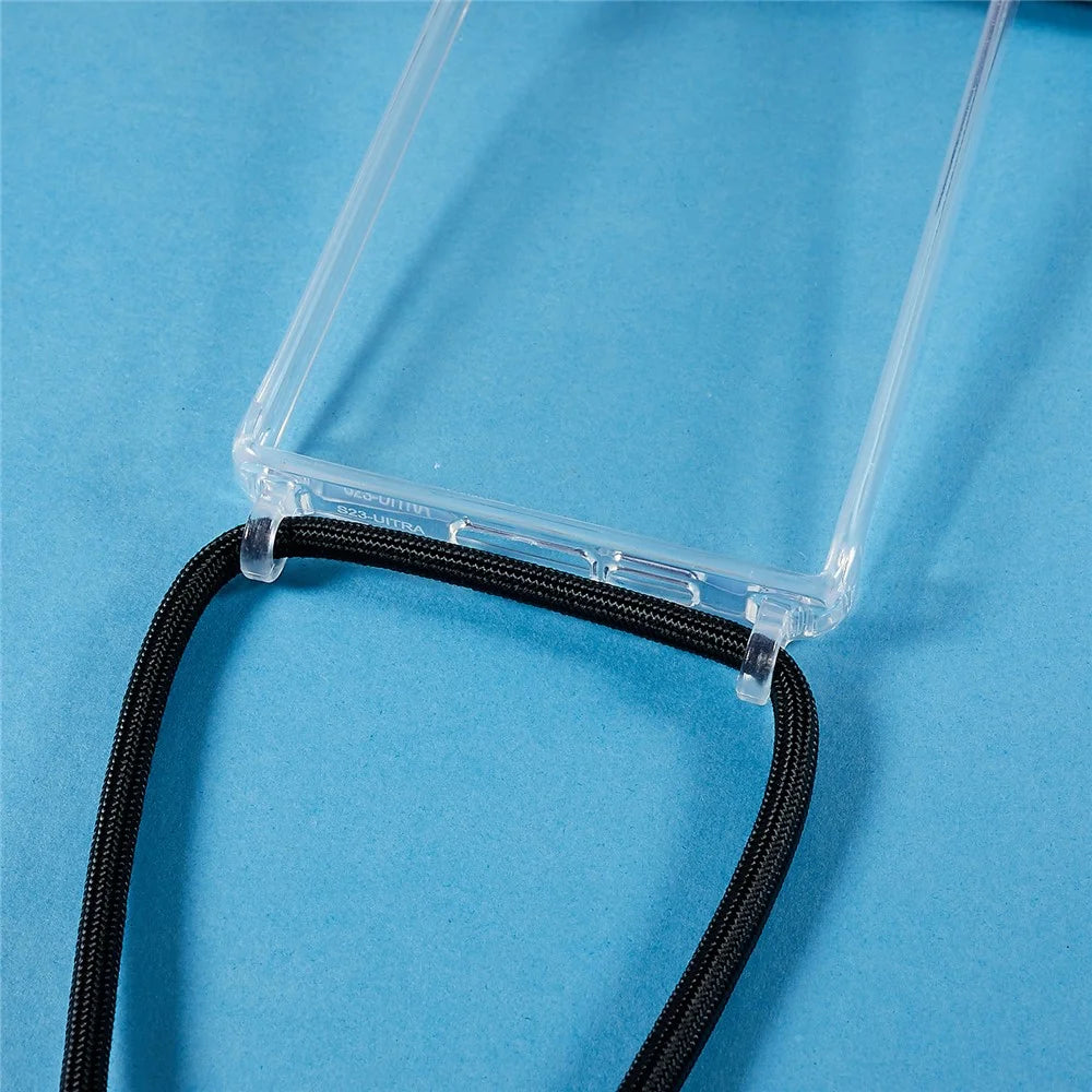 For Samsung Galaxy S23 Ultra TPU+Acrylic Phone Drop-proof Cover Clear Anti-scratch Case with Long Lanyard - Black - 3