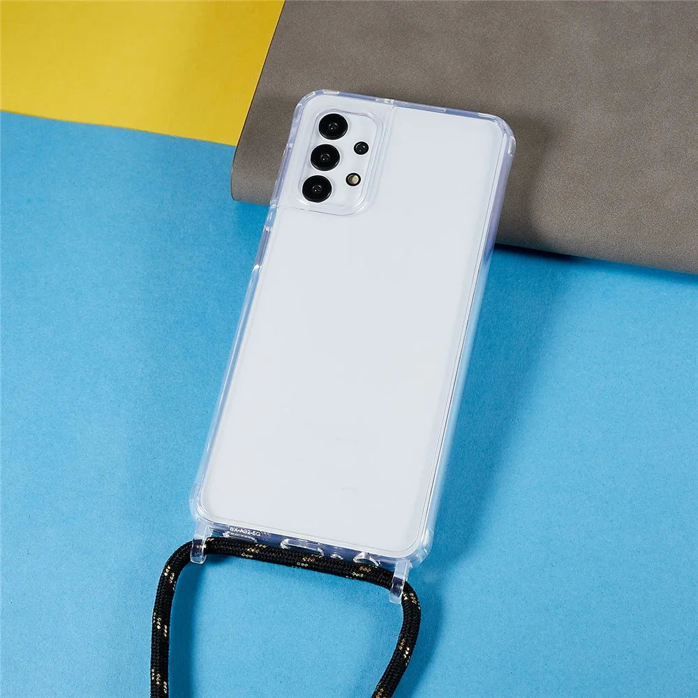 Phone Protector Case for Samsung Galaxy A13 4G / 5G, Clear TPU+Acrylic Back Cover with Lanyard - Black  /  Gold - 4