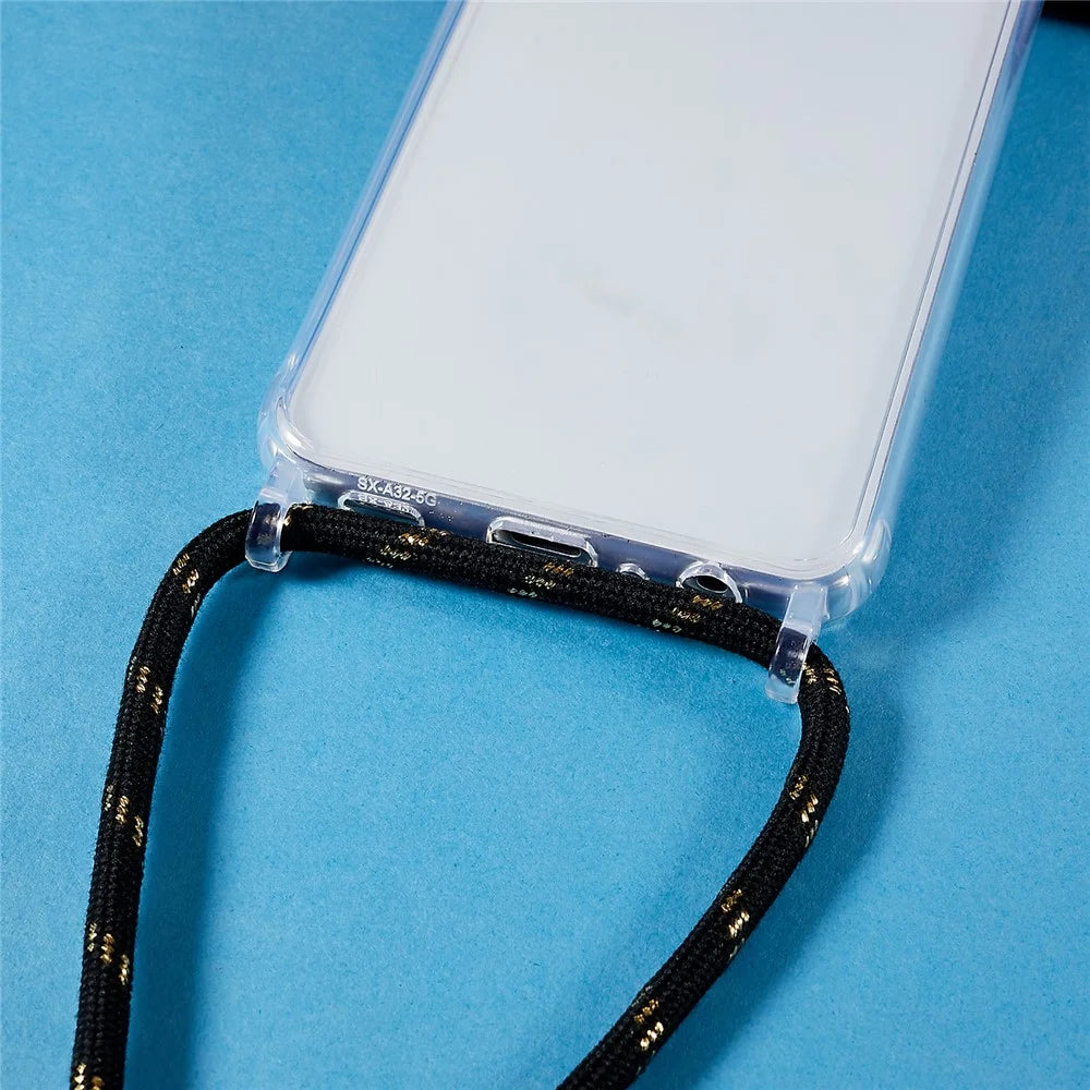 Phone Protector Case for Samsung Galaxy A13 4G / 5G, Clear TPU+Acrylic Back Cover with Lanyard - Black  /  Gold - 5