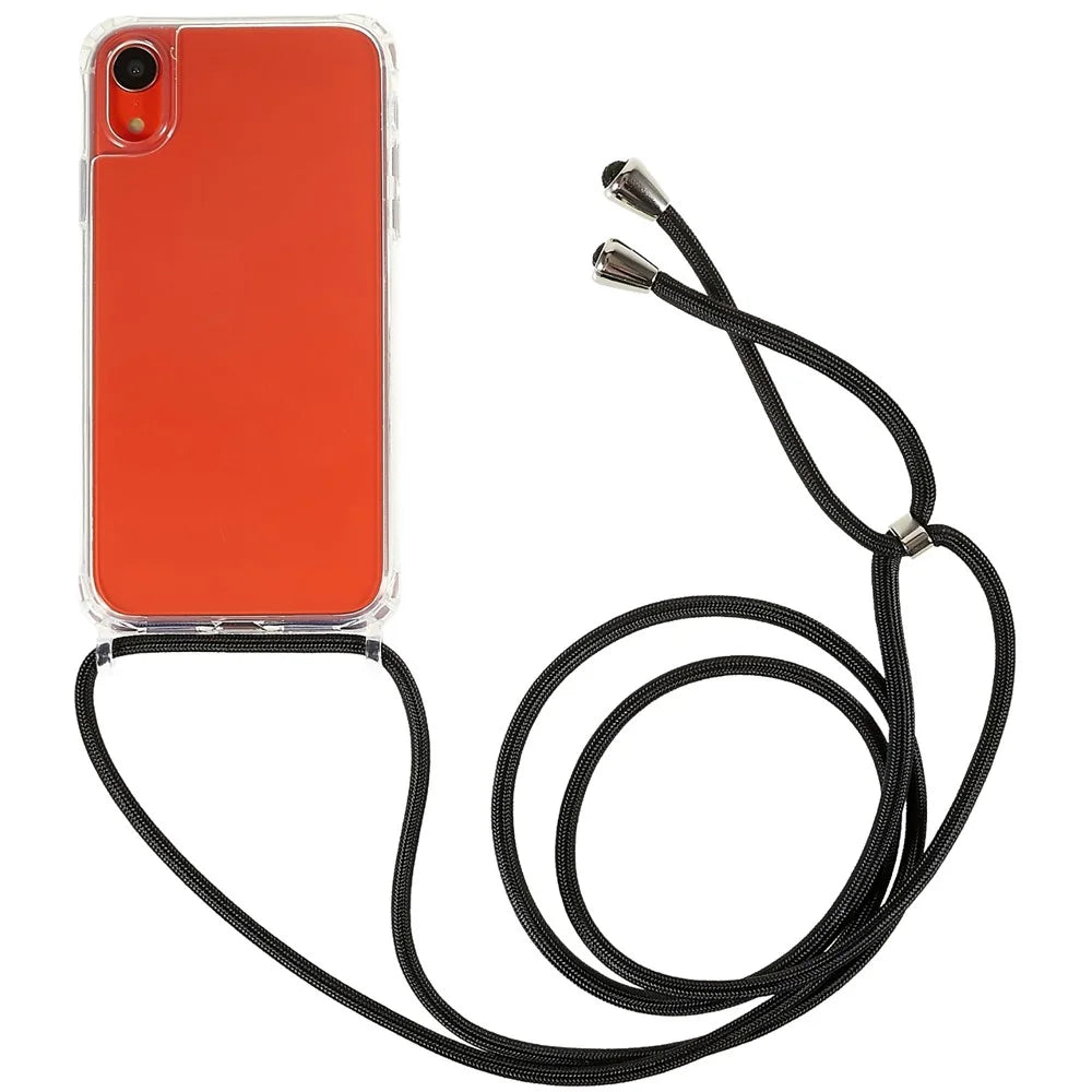 Back Case for iPhone XR 6.1 inch, Drop Protection Clear TPU+Acrylic Phone Cover with Lanyard - Black - 1
