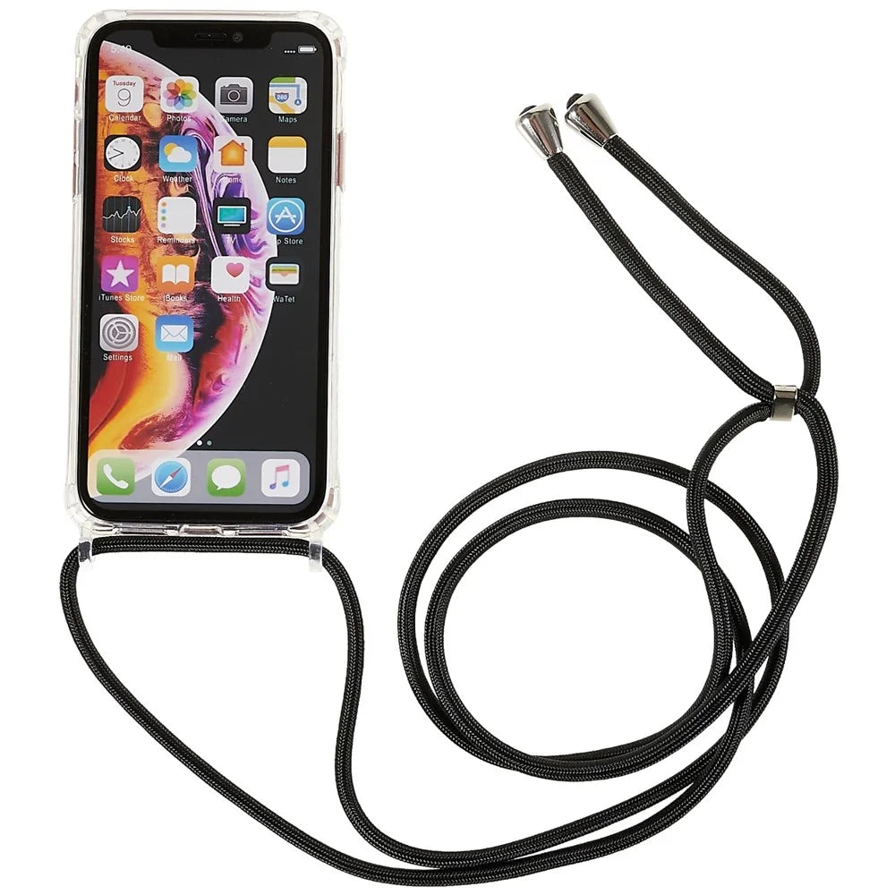 Back Case for iPhone XR 6.1 inch, Drop Protection Clear TPU+Acrylic Phone Cover with Lanyard - Black - 2