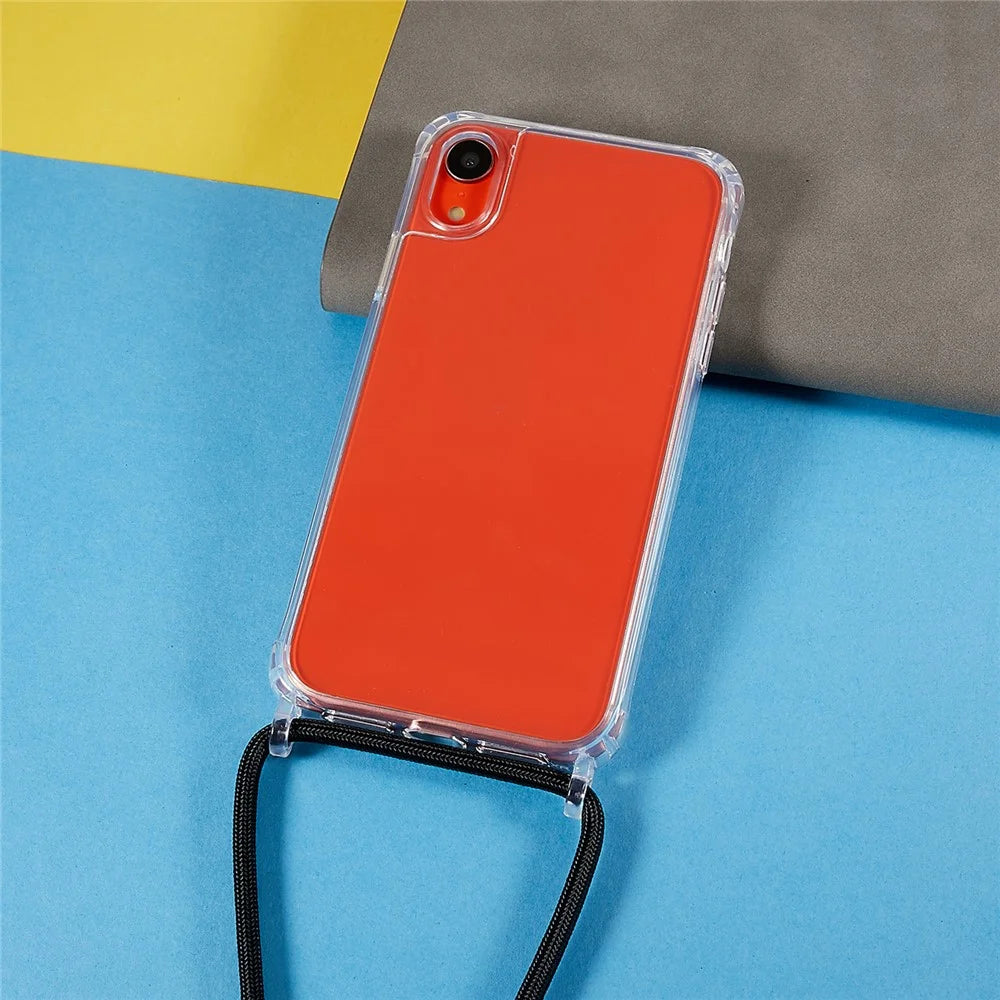 Back Case for iPhone XR 6.1 inch, Drop Protection Clear TPU+Acrylic Phone Cover with Lanyard - Black - 3